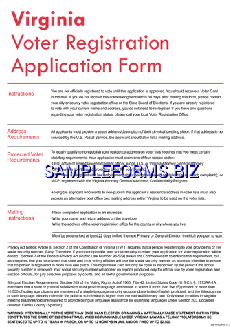 Virginia Voter Registration Application Form pdf free